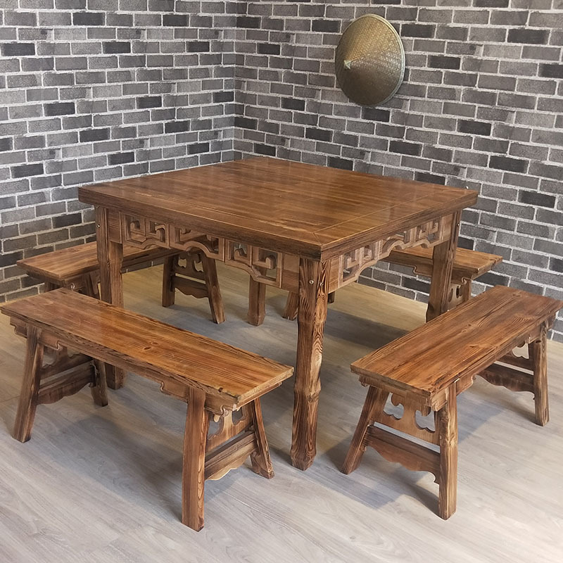 9v7t正方形桌子饭店桌椅组合四方桌仿古大圆桌商用中式实木八仙桌