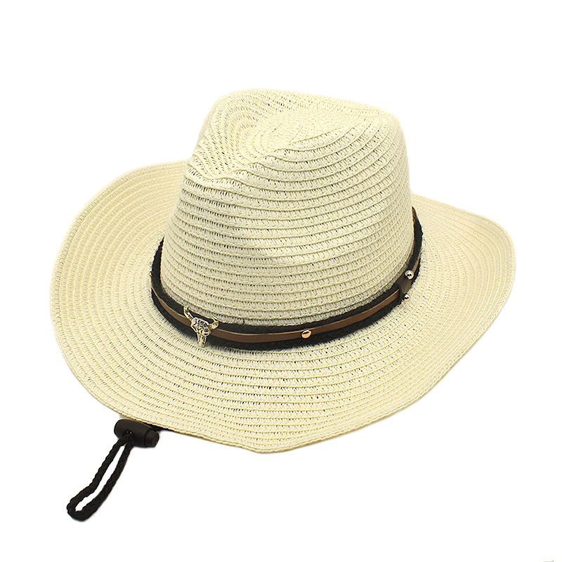 European and American Panama Straw Hat Curling Top Hat Men and Women Curling Cowboy Hat Cow Head Belt Sun Hat Sun Protection Sun Protection Hat