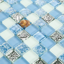 KASARO地中海贝壳冰裂水晶玻璃石材马赛克卫生间背景墙鱼池瓷砖贴