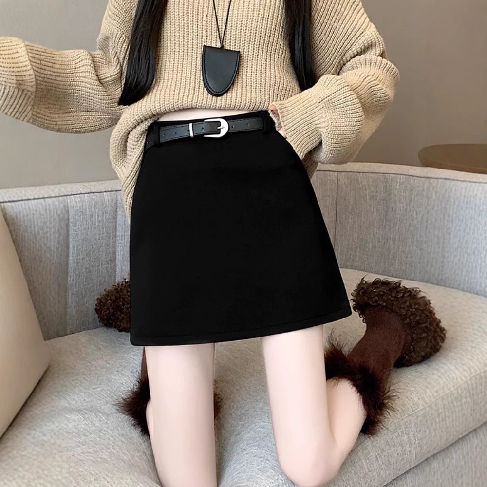 包臀裙女2025年春夏季新款高腰皮带半身裙黑色百褶裙韩版显瘦裙子