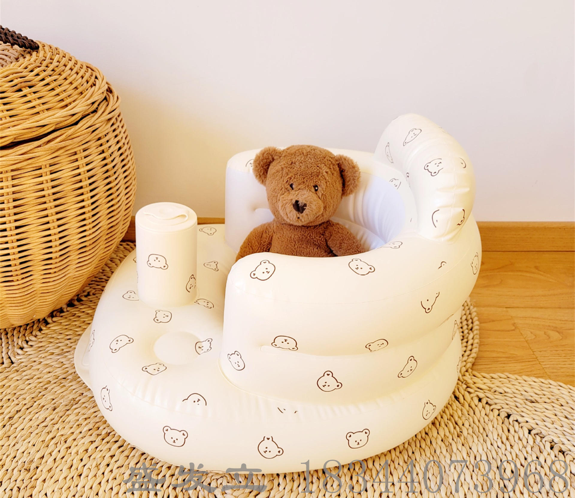 可爱小熊便携式宝宝坐立洗澡浴凳防摔椅学座椅婴儿充气沙发可折叠