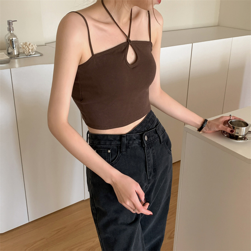 1333挂脖美背吊带背心聚拢设计感带胸垫镂空系带裹胸内搭修身内衣