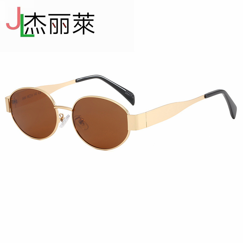 Junlai New Polarized Glasses Oval Personality Metal Sunglasses 4235 Fashionable Retro Diamond Sunglasses