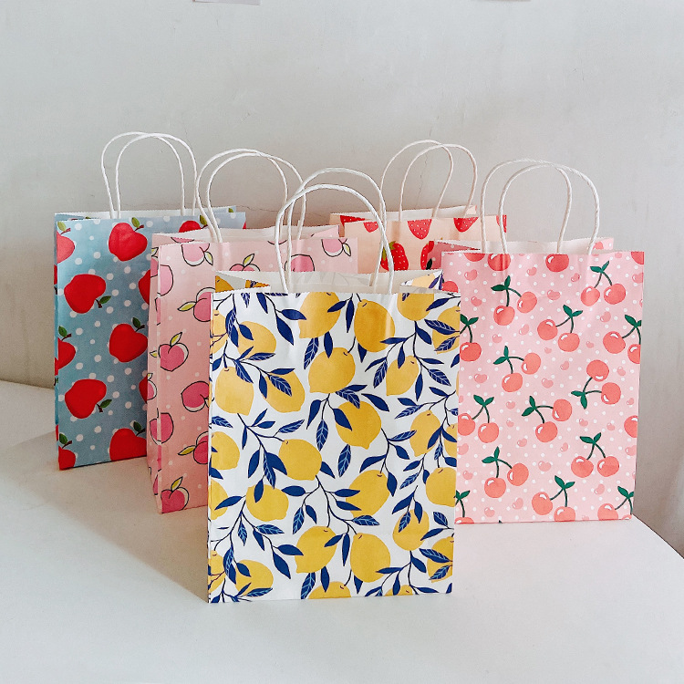包邮复古北欧风水果手提纸袋ins风加厚可爱卡通礼品袋服装包装袋