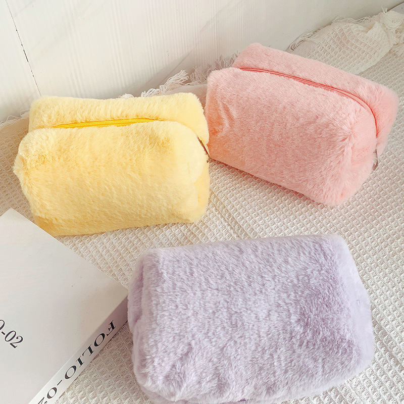 Don't Buy Regret Series ~ Ins Macaron Plush Pencil Bag Hand Bag Portable Sweet Soft Glutinous Cosmetic Bag Pencil Case