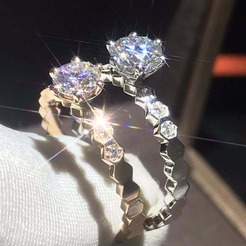 尚美蜂巢戒指一克拉钻戒蜂窝菱格镶钻叠戴轻奢小众设计感-阿里巴巴