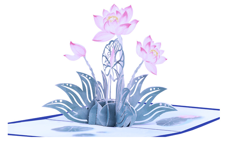 厂家供应3d立体贺卡彩印镂空荷花纸雕花类生日感谢卡片节日祝福