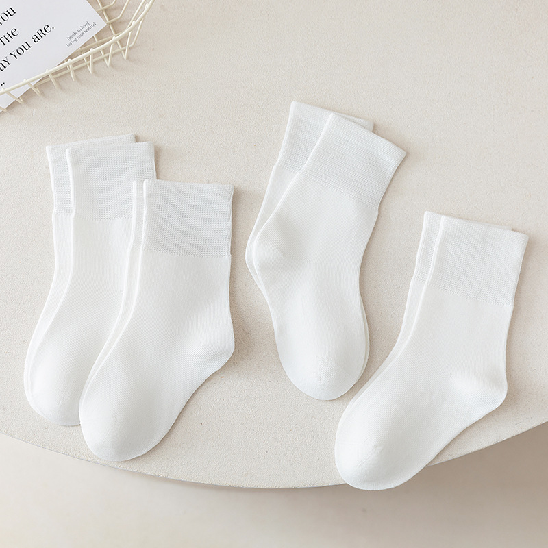 Boneless Kid's Socks Children Spring Summer Autumn Light Solid Color Combed Cotton Anti-Pilling Middle Tube Boys and Girls Student Four Seasons Socks