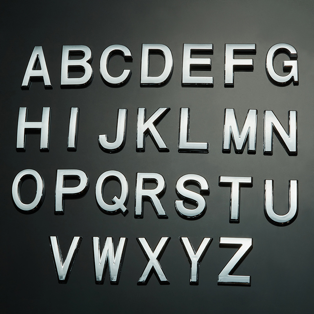 厂家批发abs塑料电镀字母贴 3d立体英文牌电动车标牌数字分体标牌
