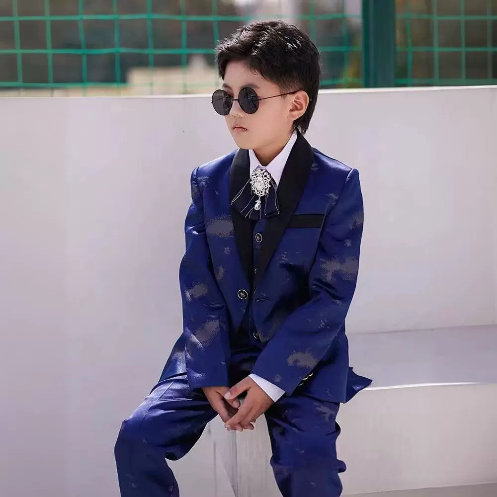 蓝色男童西装礼服套装高级感英伦儿童主持人花童中大童钢琴演出服