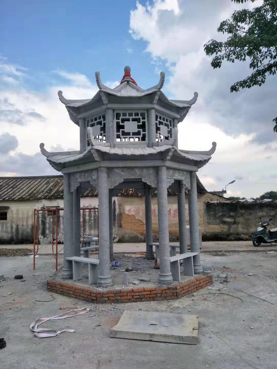 石雕凉亭石亭子户外庭院大理石中式别墅公园园林六角石凉亭