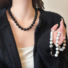 黑玛瑙白松石串珠项链女简约小众创意设计轻奢高级感百搭锁骨颈链