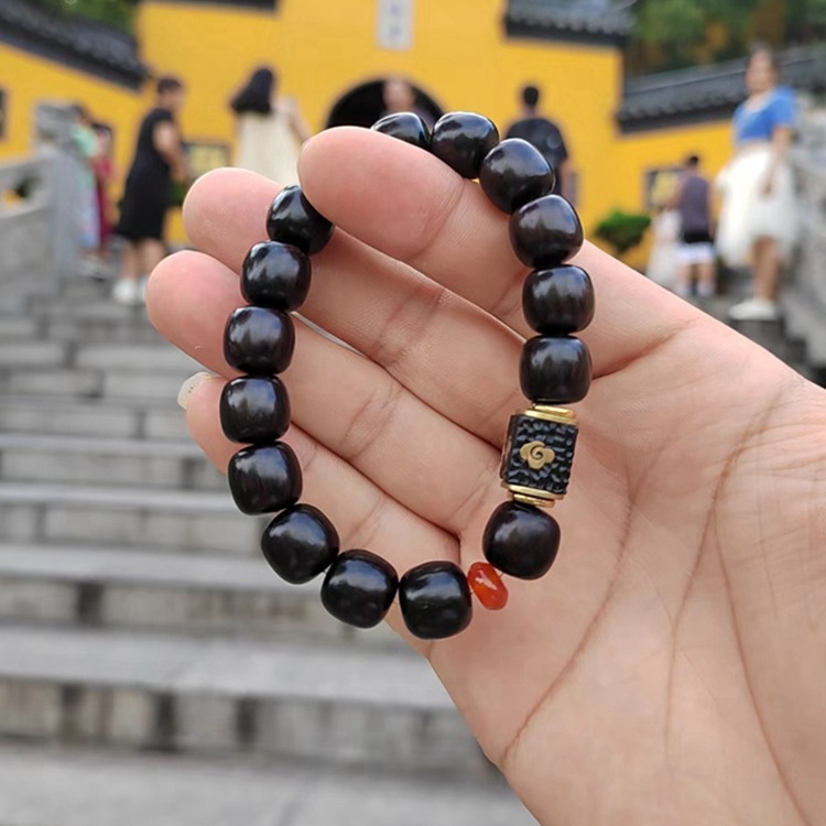 南京官方鸡鸣紫光檀黑檀木手串男士男款手链大珠子佛珠祥云款代请