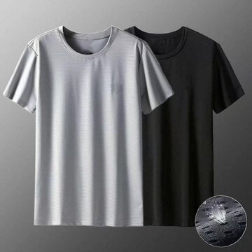 冰丝网眼短袖t恤男夏季薄款韩版纯色圆领打底衫大码潮流休闲上衣