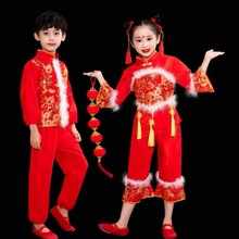 新款儿童秧歌演出服喜庆开门红民族扇子表演服女童腰鼓舞蹈服