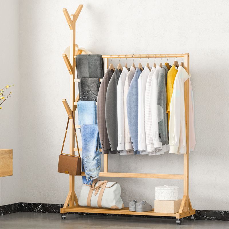 家用简易衣架落地卧室实木挂衣架小型置物架收纳网红衣帽架子稳固