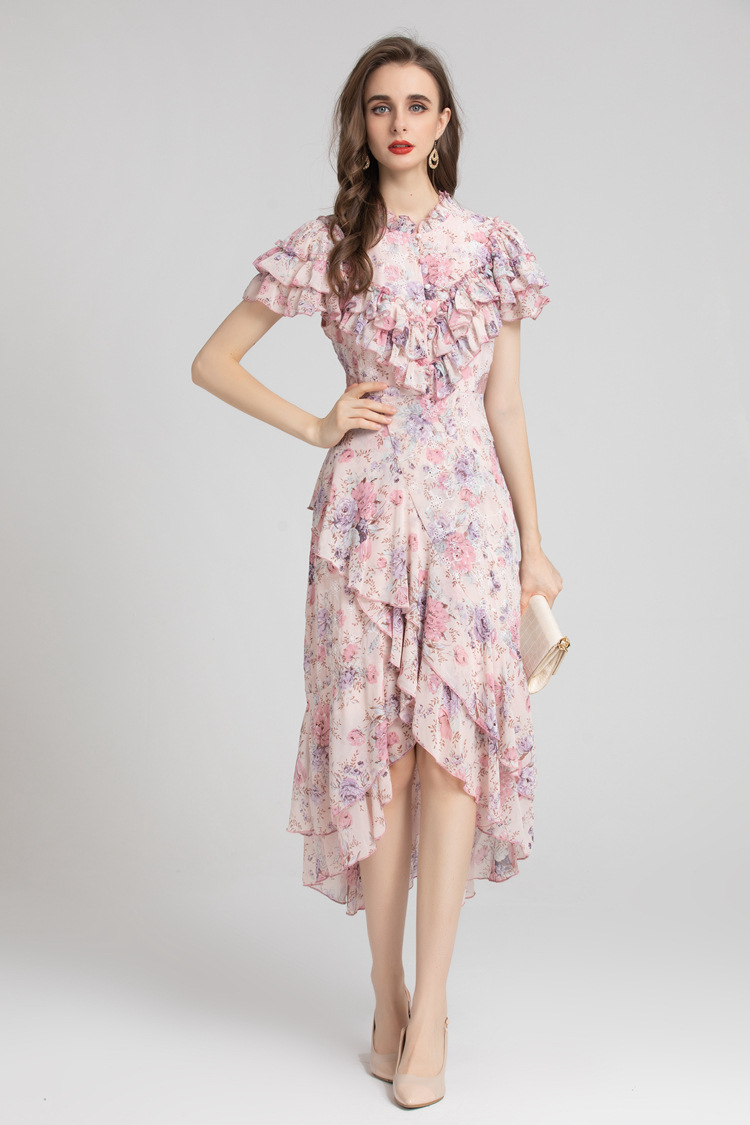 2022法式名媛气质春夏女装新款印花淑女炸街港风欧美连衣裙222904