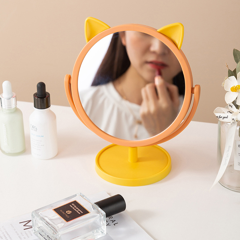 Makeup Mirror Desktop Student Household Dormitory Mirror Desktop Cat Ear Dressing Mirror Fairy Mirror Princess Small Mirror Wholesale