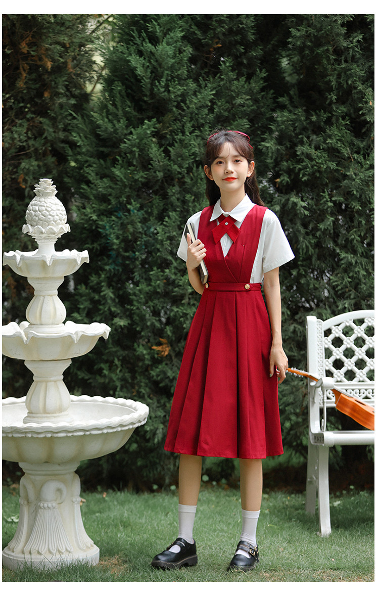 酒红色护奶裙jk制服原创正版秋冬季日系学院风纯色卡