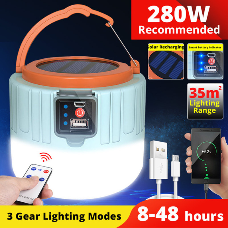 Solar Tent Light LED Bulb USB Charging Camping Lantern Outdoor Waterproof Camping Emergency Stall Night Market Lamp