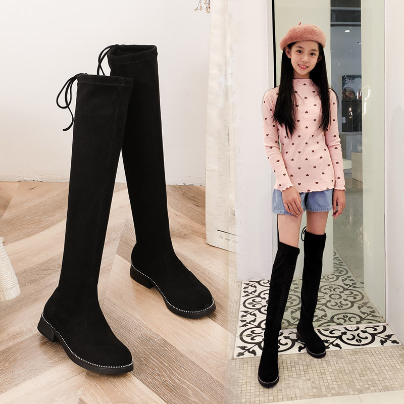 女童长靴子2021年春秋新款单靴儿童过膝靴小女孩公主弹力长筒靴冬