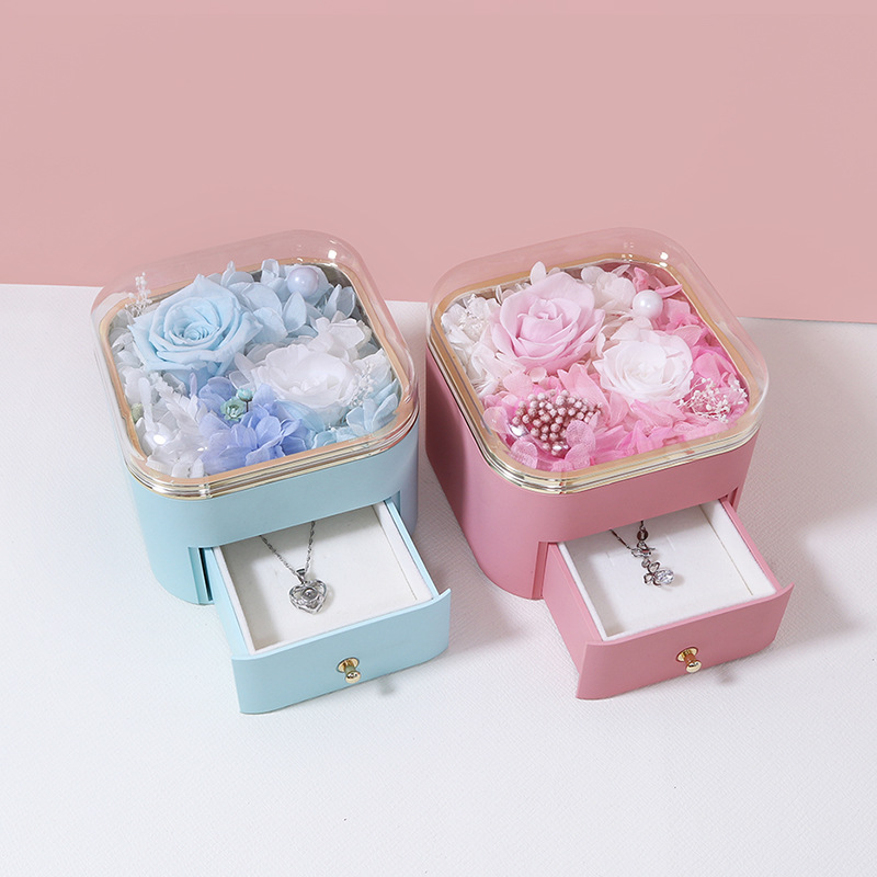 Creative New Rose Jewelry Gift Box Preserved Fresh Flower Drawer Earring Ring Necklace Box Spray Paint Jewelry Box