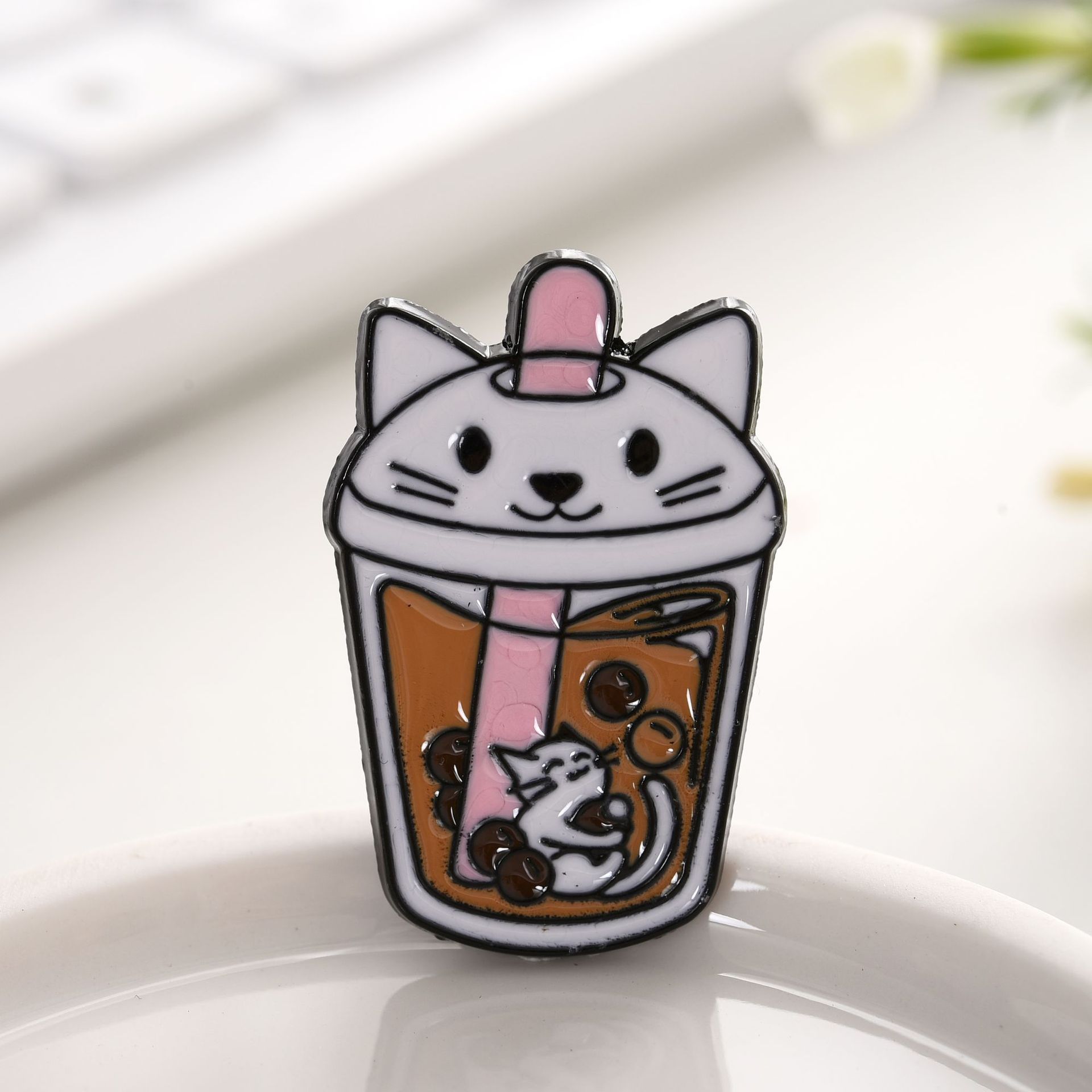 r销新款 创意可爱动物头像 造型胸针 珍珠奶茶胸针配饰 源头z销