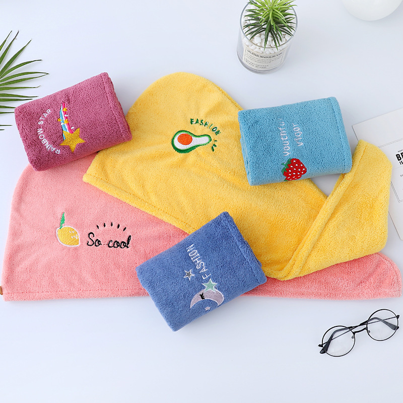 Spot Shower Cap Embroidered Hair-Drying Cap Coral Velvet Absorbent Plain Cute Turban Shampoo Shower Cap Hair Drying Towel Wholesale