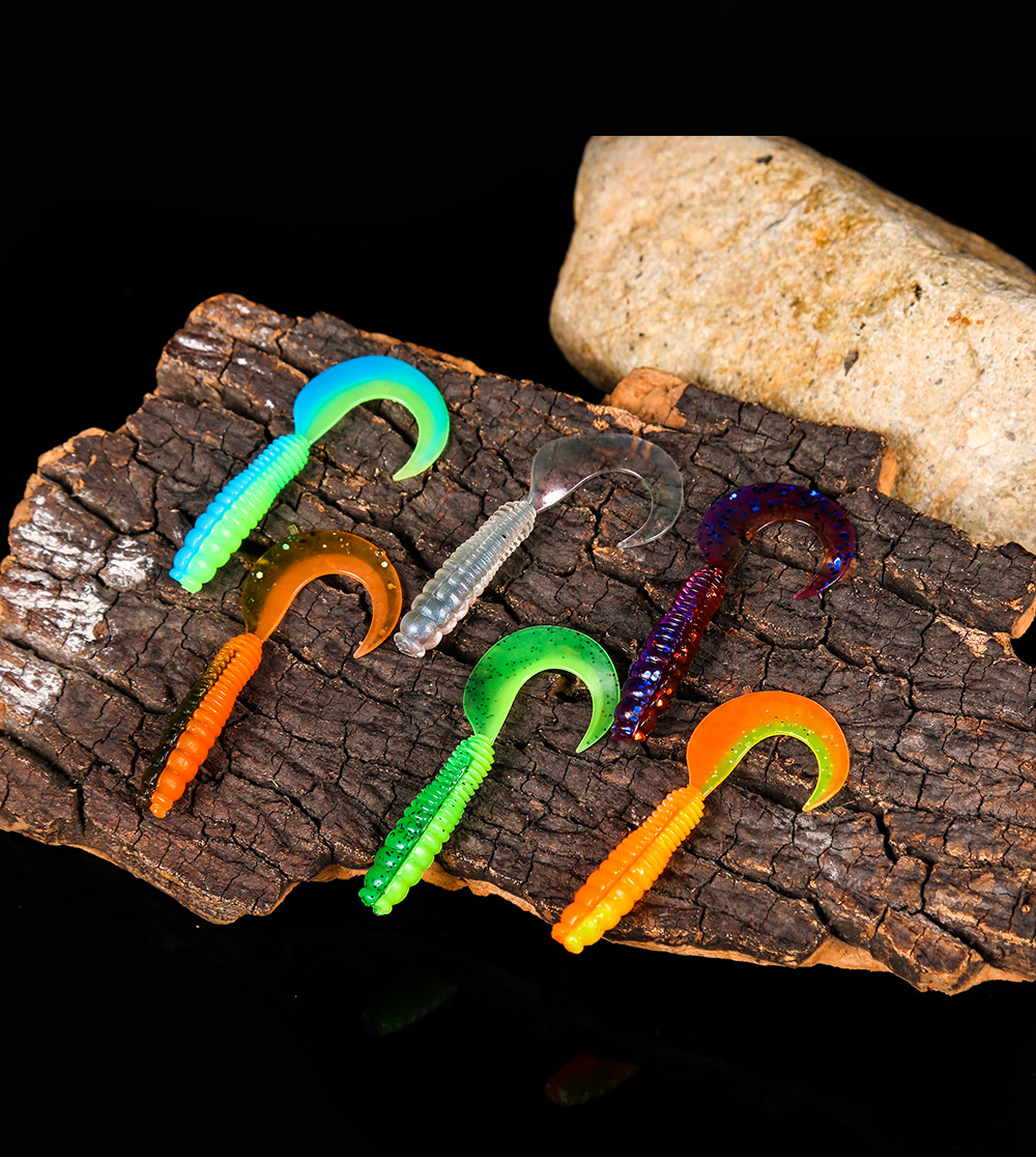 5厘米软饵卷尾蛆软虫带腥味双色长尾蛆德州钓组饵