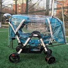 双人儿童推车雨衣双胞胎三轮车透明雨罩双胞胎婴儿车防风罩雨罩