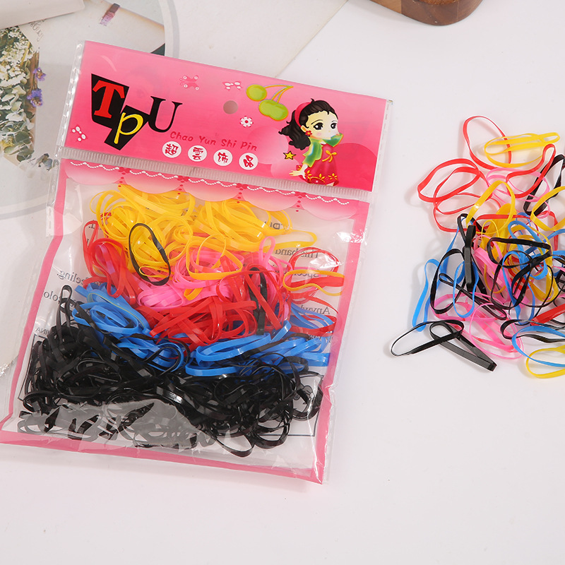 Factory Supply Small Braid Rubber Band Disposable Bag Hair Ring Hair Rope Head Rope Color High Elastic Rubber Band
