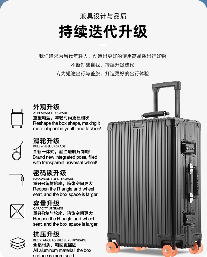 新款2025全铝镁合金28拉杆行李箱女20寸可登机男时尚注塑轮密码箱