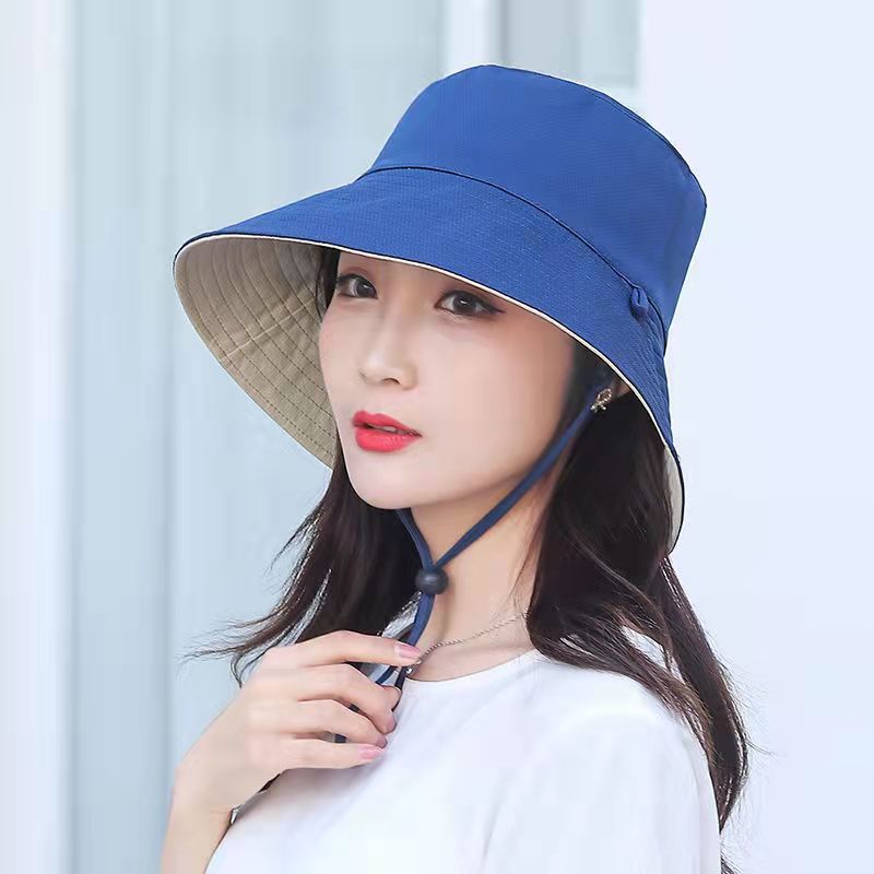 Bucket Hat Women's Summer Korean-Style Trendy Japanese Double-Sided Face Cover Ultraviolet-Proof Hat Big Brim Sun Hat Sun Hat