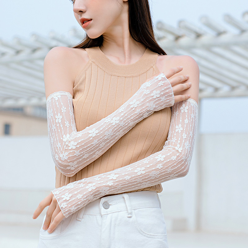 蕾丝防晒冰袖女夏户外薄长款骑行开车防滑透气护臂冰爽袖套ins潮
