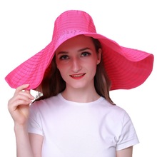 夏天日韩超大檐防晒遮阳帽女织带编织防紫外线沙滩帽便携式渔夫帽
