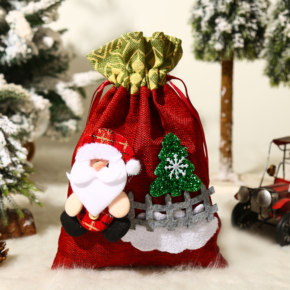 Christmas Decoration Cute Elderly Snowman Fence Handbag Candy Gift Drawstring Bag Children's Holiday Gift Bag