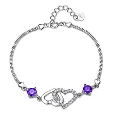 韩国时尚气质银心形手饰 创意紫水晶镀银爱心手链女 心形手链代发