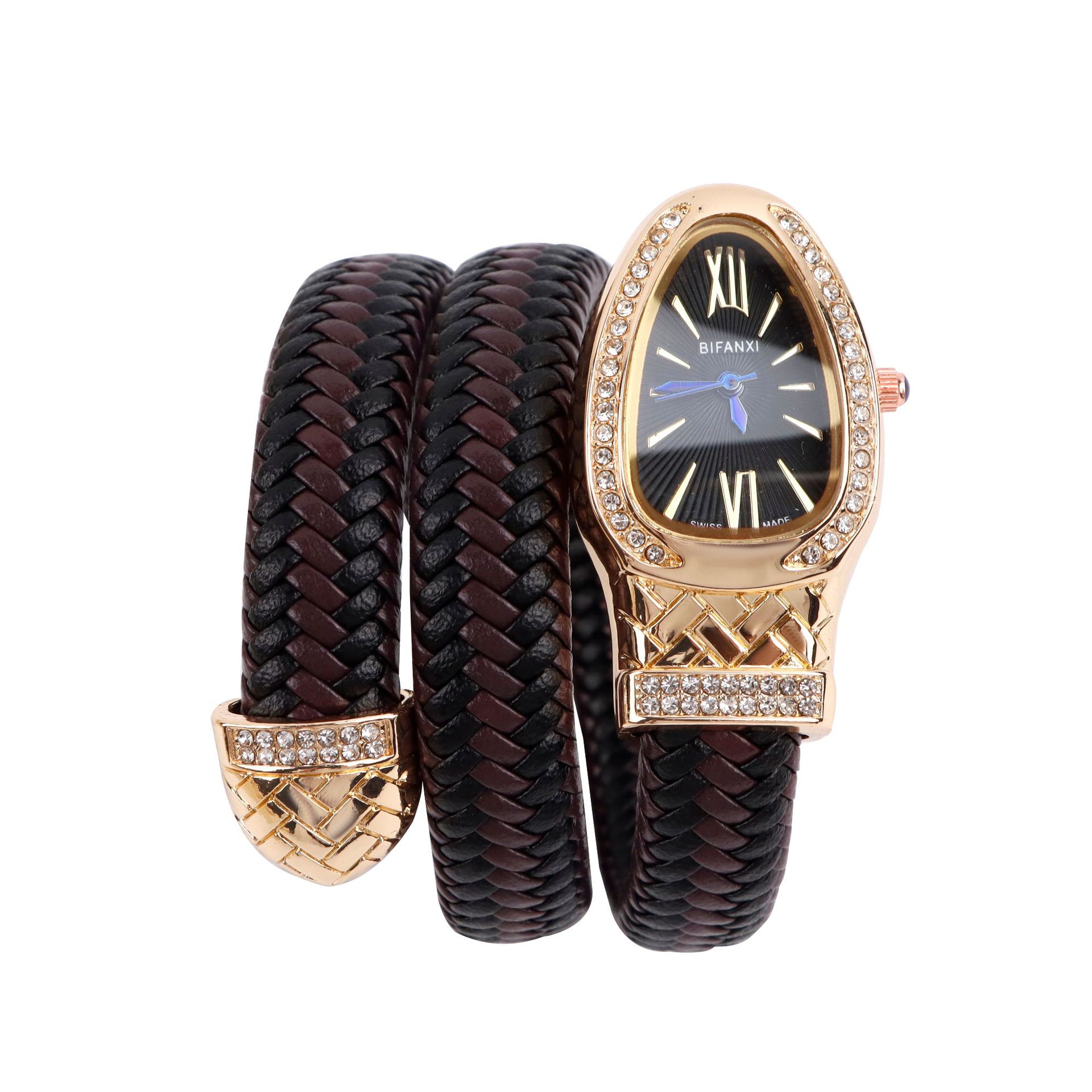 Bifanxi New Cross-Border Snake-Shaped Watch Fashion Creative Personality Quartz Watch Women's Diamond Leather Strap Bracelet