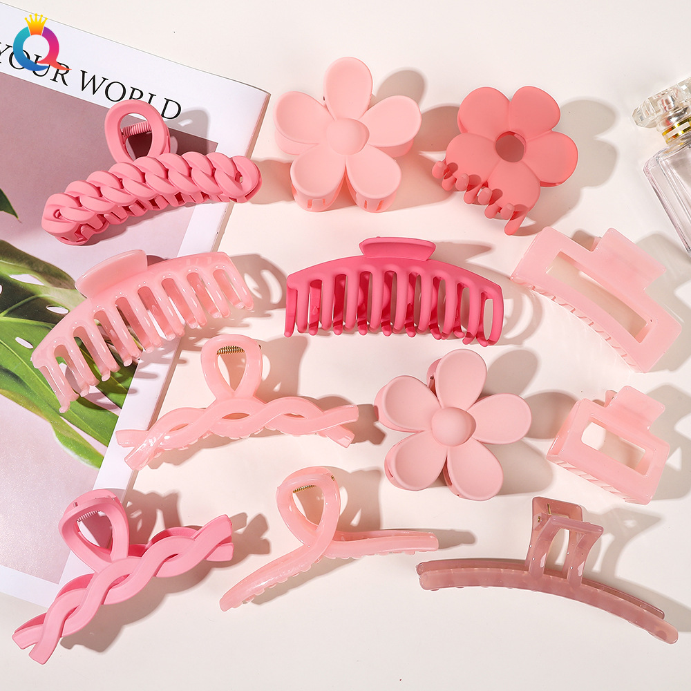 奇阅跨境粉色系可爱发夹ins鲨鱼夹盘发发抓夹发卡夹子发饰品批发
