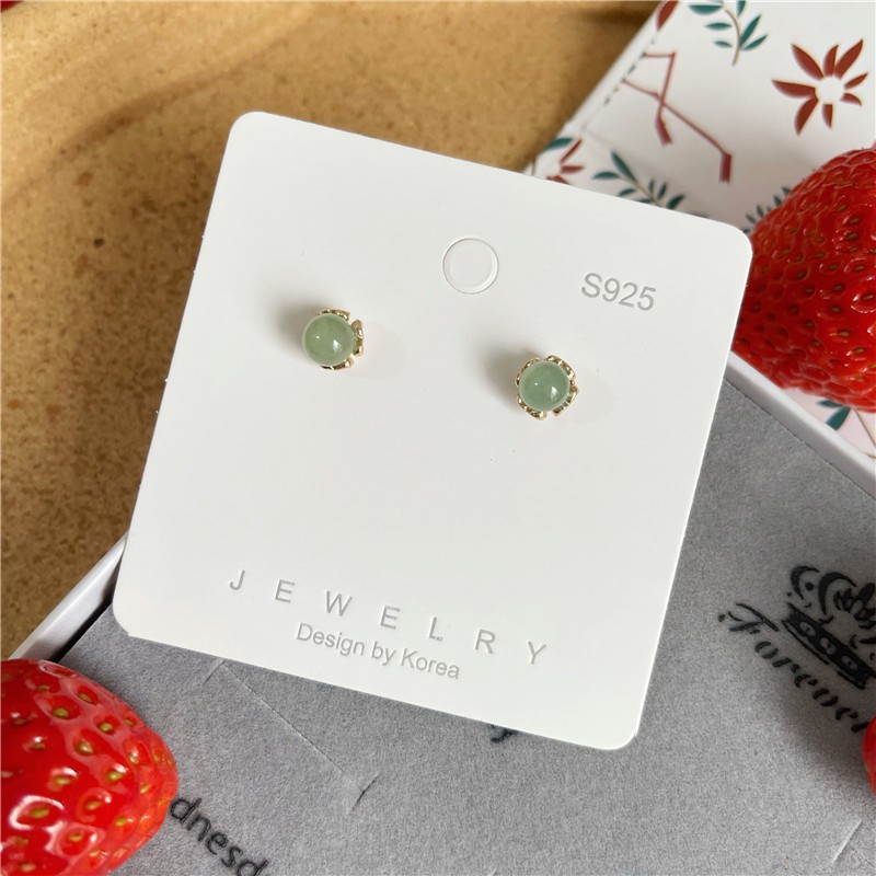 S925 Sterling Silver Needle Imitation Hetian Jade Ear Studs Female Niche Design Yang Green Petite Earrings 2022 New Fashion