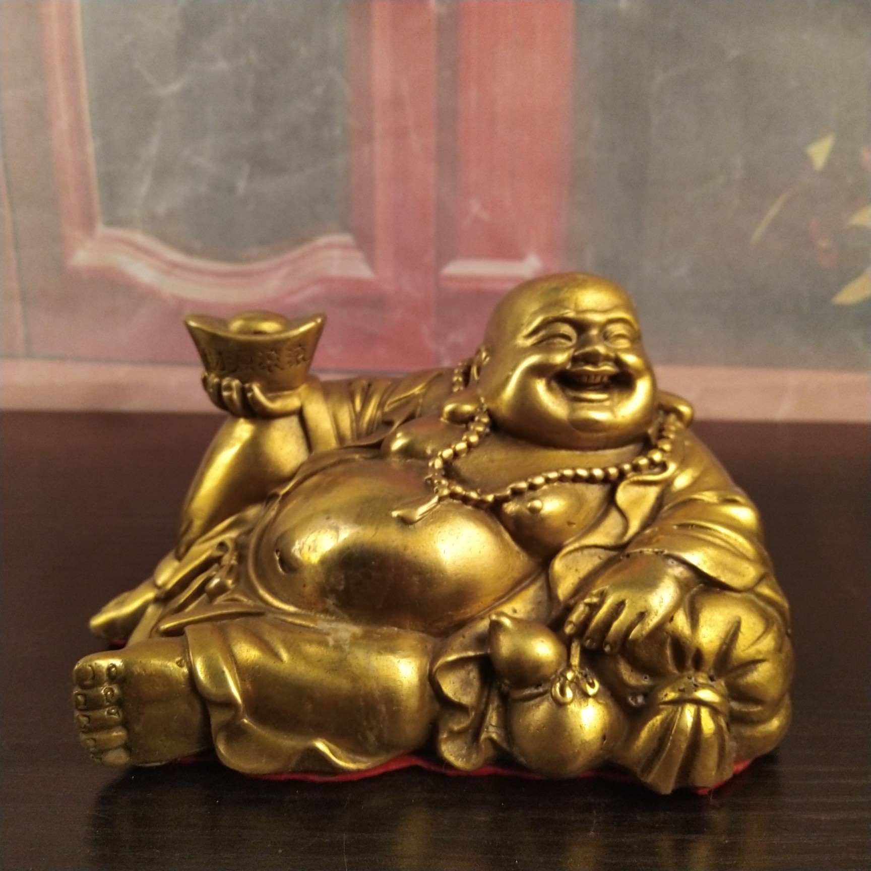 黄铜弥勒佛卧佛摆件黄铜元宝笑佛像办公家居汽车金属工艺品摆设