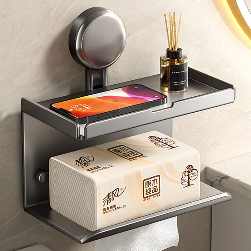 卫生间厕纸盒吸盘纸巾盒厕所浴室免打孔置物架抽卷纸筒放置盒壁挂