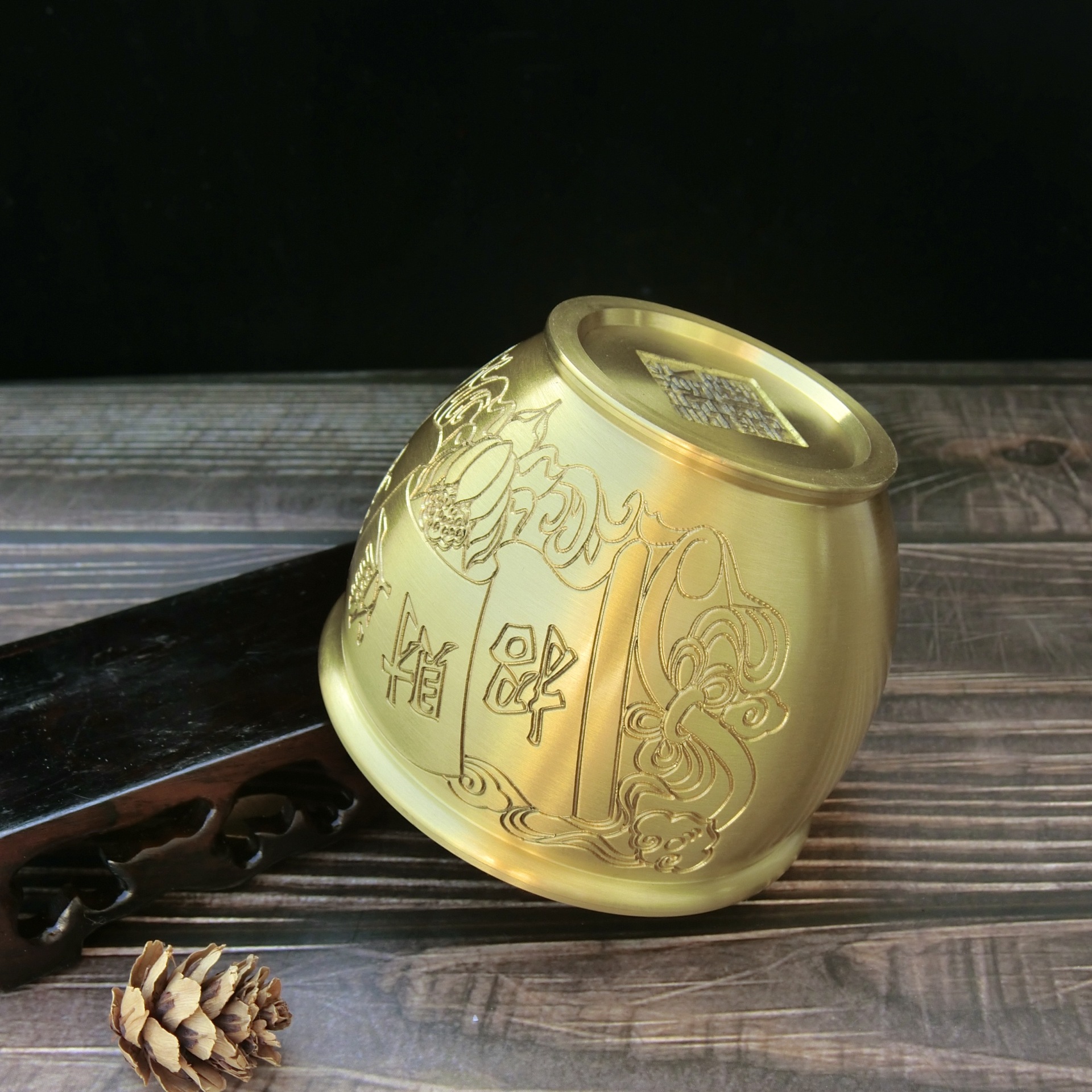 纯黄铜缸摆件财缸聚宝盆风水缸办公室客厅装饰品工艺品小铜缸桌面