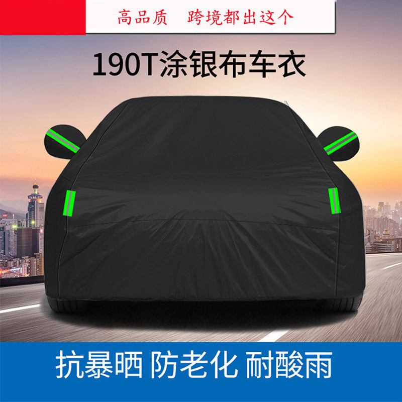 Car 190T Silver-Coated Cloth Car Cover Full Black Car Cover Rainproof and Sun Protection with Car Cover Polyester Reflective Stripe Car Cover