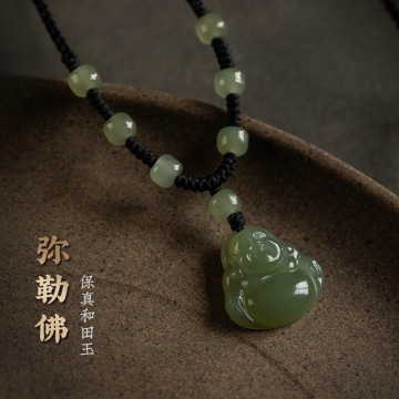 和田玉项链大肚佛弥勒佛平安编织黑绳女锁骨链闺蜜吊坠礼幕鹊批发