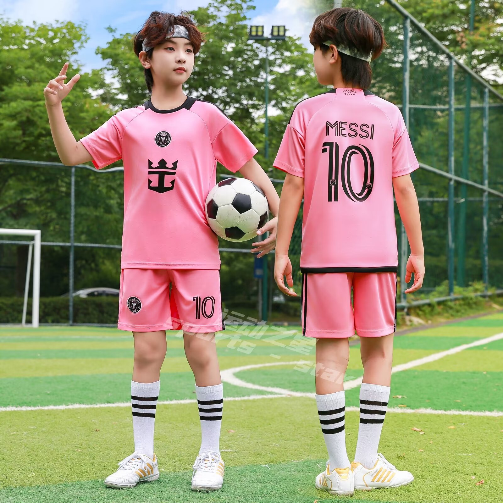 儿童足球服套装阿根廷梅西球衣男童c罗女定 制主场迈阿密新月二客