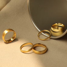 简约钛钢戒指女拉丝18k金色素圈小众设计冷淡风情侣对戒气质指环