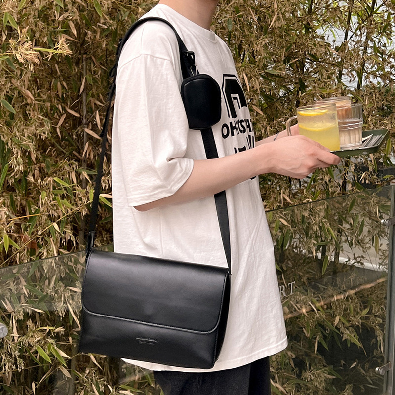 New Korean Style Simple Men's Messenger Bag Fashion Solid Color Pu Leather Shoulder Bag Men's Business Travel Messenger Bag Men