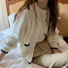 2022年韩版秋冬季针织衫拼色时尚设计感拉链开衫毛衣女外套宽松潮