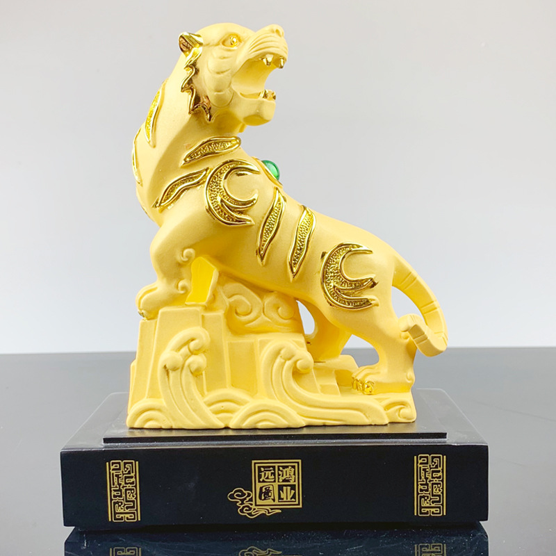 金虎摆件绒沙金老虎鸿业远图摆件创意保险公司年会礼品可加logo